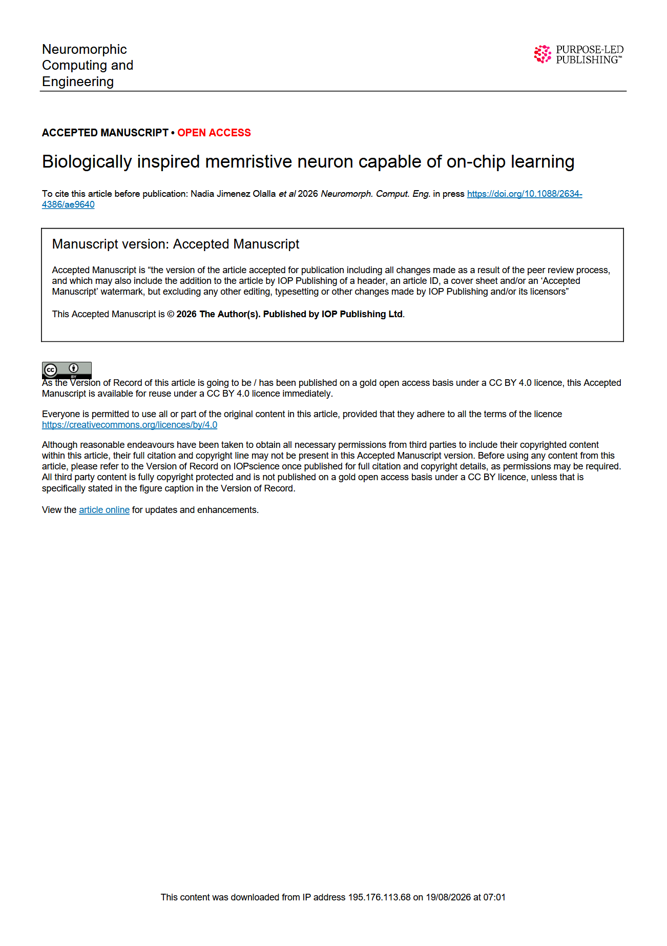Biologically inspired memristive neuron capable of on-chip learning