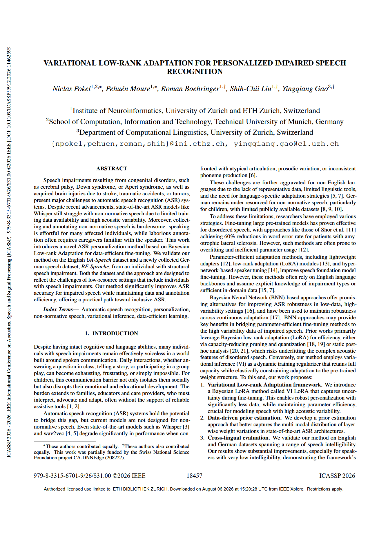 Variational Low-Rank Adaptation for Personalized Impaired Speech Recognition
